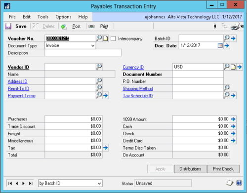 AP Transaction Entry