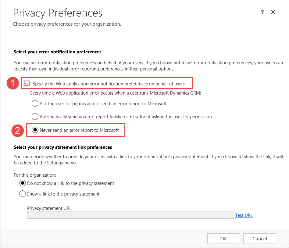 CRM Privacy Settings