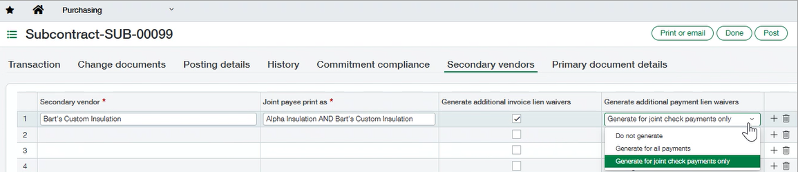 Sage Intacct Construction 2025 Release 2: Generate lien waivers automatically for secondary vendors